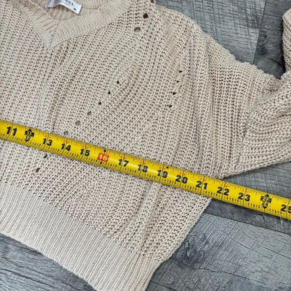Jon & Anna Cream Pointelle Knit Cropped Sweater - Size M - Boho Coastal Academia - Picture 5 of 15
